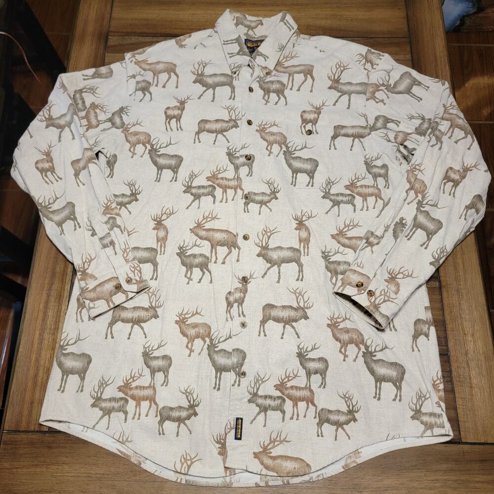 John Rich And Bros. Woolrich LS Button Up Flannel Shirt Moose Print - 2XL Tall